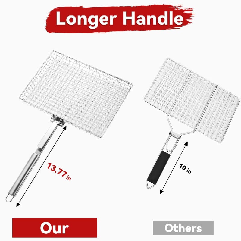 RTT Grill Basket Extra Large Grill Accessories for Outdoor Grill Grilling Gifts for Men Fish Grill Basket  Shrimp Vegetable  Veggie  Barbecue BBQ Rack  Camping Cooking  Unique Detachable Handle - Image 3